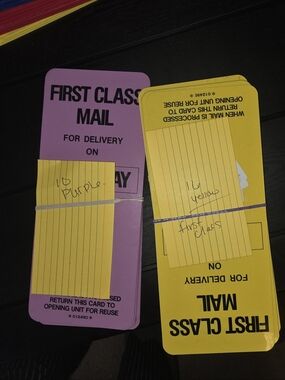 26 First Class Mail Package Markers- Plastic Purple and Yellow